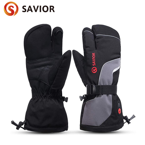 SAVIOR-guantes calefactables para hombre y mujer, manopla de esquí de 3 dedos, 7,4 V, recargables, guantes con batería para esquiar, 2022 ► Foto 1/6