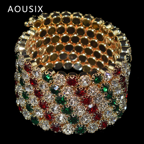 Pulsera ajustable de cristal de varias filas para mujer, brazalete de boda de Color dorado y plateado, joyería ► Foto 1/6