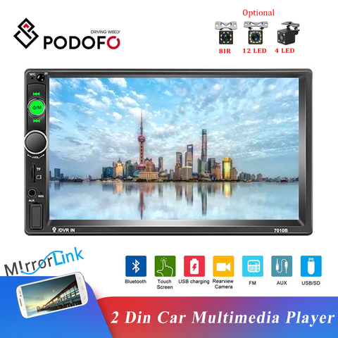 Podofo-reproductor Multimedia Universal para coche, pantalla táctil HD de 7 pulgadas, 2 Din, Bluetooth, receptor FM, Monitor de enlace de espejo ► Foto 1/6