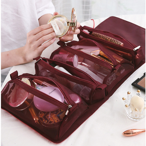 Bolsa de viaje para cosméticos para mujer, neceser colgante plegable de nailon, bolsa de maquillaje portátil, bolsa de aseo multifuncional ► Foto 1/6