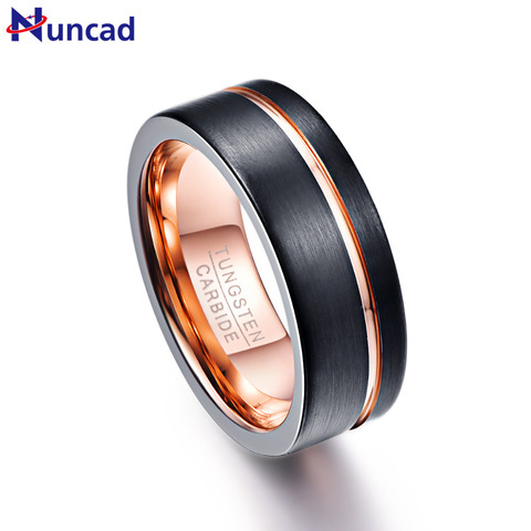 Nuncad nuevos hombres anillo 8mm negro mate Anillos de Carburo de Tungsteno oro Color de rosa ranura bandas de boda anillo de tungsteno de tamaño 5-14 ► Foto 1/6