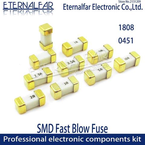 1808 oro 125V 250V AC 0451 SMD rápido fusible 0.5A 0.75A 1A 2A 3A 4A 5A 6.3A 8A 10A 12A 15A 500MA 750MA 2410 ultra-rápida fusibles ► Foto 1/3