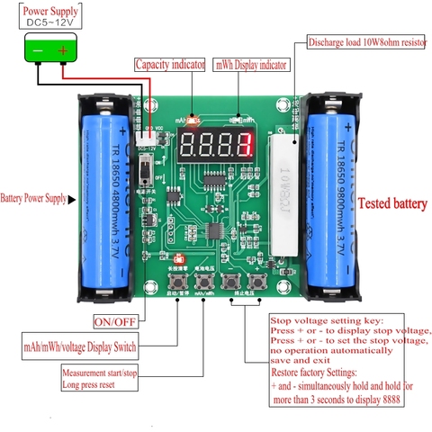 Probador de capacidad de batería de litio, XH-M240, 18650 MaH, MwH, descarga Digital, carga electrónica ► Foto 1/6