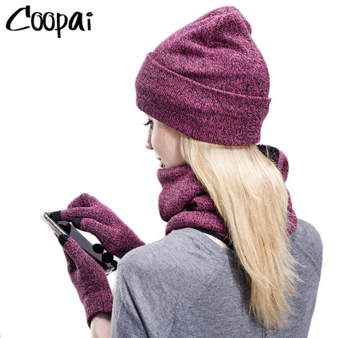 Las mujeres de invierno sombreros bufandas guantes Kit de punto de moda de terciopelo sombrero conjunto de bufanda para hombre mujer 3 unids/set gorros bufanda guante ► Foto 1/6