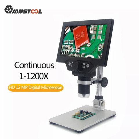 MUSTOOL-microscopio Digital G1200, lupa de amplificación continua con soporte de aleación de aluminio, pantalla LCD de 7 pulgadas, 12MP, 1-1200X ► Foto 1/6