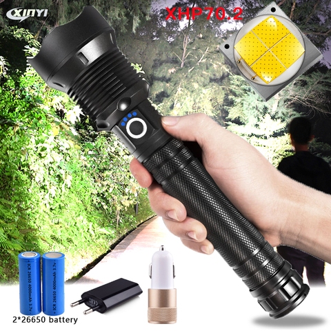 80000 lúmenes más poderosa lámpara xhp70.2 LED linterna usb linterna led con Zoom xhp70 xhp50 18650 o 26650 batería para acampar al aire libre ► Foto 1/6