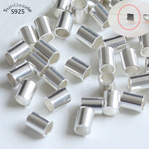 Cuentas engastadas de plata sólida 925 puro auténtico para fabricación de joyas, prensado de plata, tubo redondo ► Foto 1/6