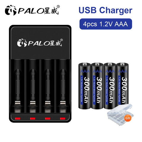 PALO-batería recargable de 1,2 v, AAA, 300mah + cargador inteligente LED para batería recargable Nimh Nicd AA AAA de 1,2 v ► Foto 1/6