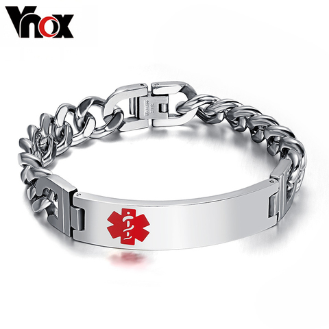 Vnox-pulsera de acero inoxidable con recordatorio médico, joyería de emergencia con información de hielo personalizada ► Foto 1/6