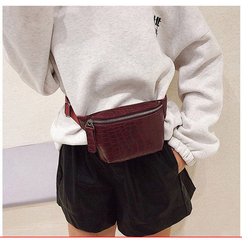 Bolso de la cintura de las mujeres de cuero de la PU de Fanny Pack cinturón de moda bolso de las mujeres bolsa de teléfono negro pecho bolsas niñas hombro mochila b135 ► Foto 1/6