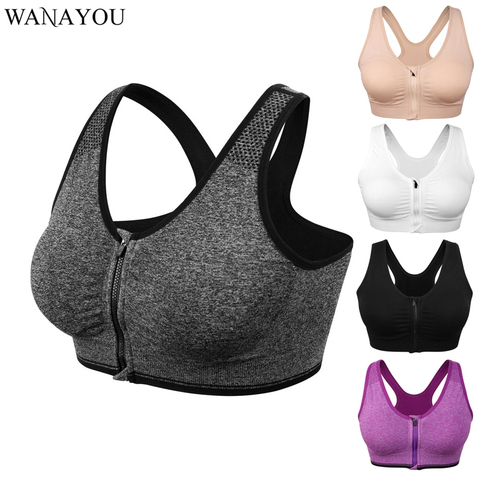 WANAYOU-Camiseta tipo sujetador de yoga con cremallera para mujer, con relleno, camiseta deportiva, transpirable, para entrenamiento, correr, fitness, gimnasio, tallas S-XL ► Foto 1/6