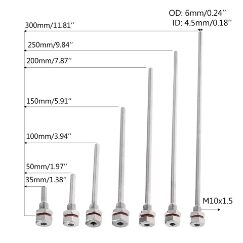 L35-300mm Thermowell Acero inoxidable M10X1.5 rosca OD6mm para Sensor de temperatura ► Foto 1/6