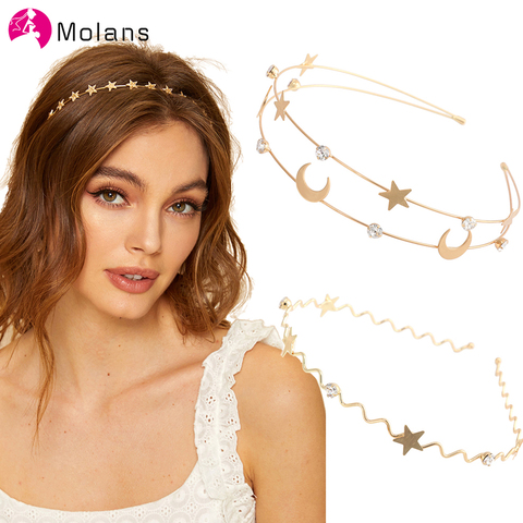 Molans-diademas adornadas con diamantes de imitación dorados para mujer, diademas elegantes, accesorios para el cabello de niña y estrella ► Foto 1/6