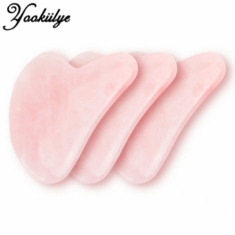 Piedra de Jade de cuarzo rosa en forma de corazón, rascador triangular de Gua Sha hecho a mano, tablero de Gua Sha, antiarrugas para cara y cuerpo ► Foto 1/6