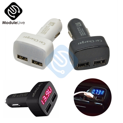 Voltímetro Digital LED 4 en 1, amperímetro cc 5V 3.1A, termómetro Dual 2 USB Universal, cargador de coche, medidor de corriente de voltaje azul ► Foto 1/6