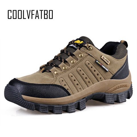 COOLVFATBO botas militares tácticas para hombres de cuero al aire libre punta redonda zapatillas de deporte para hombres escalada Casual zapatos de senderismo de talla grande 36-47 ► Foto 1/6