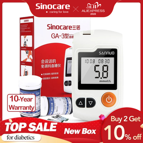 Sinocare GA-3 medidor glucosa sangre, tiras reactivas lancetas médico para diabéticos diabetes metro glucometro glucometer glucometro medidor de glucosa en sangre tiras reactivas de glucosa en sangre ► Foto 1/6