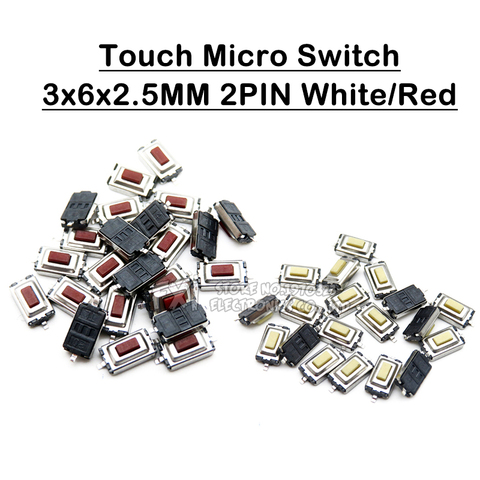 100 Uds microinterruptor táctil 3X6X2.5MM 3*6*6*2,5 SMD blanco botón rojo de la cabeza ► Foto 1/4