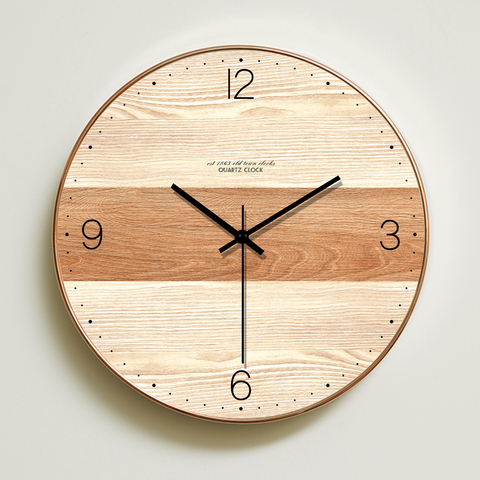 Reloj de pared silencioso de grano de madera creativo de estilo europeo moderno, elegante reloj de pared con personalidad cuarzo para sala de estar y dormitorio ► Foto 1/6