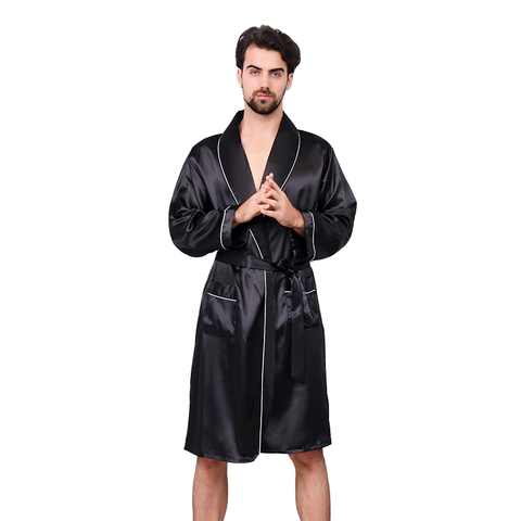 Kimono de seda de diseñador de lujo para hombre, bata de dormir de manga larga, bata de baño de gran tamaño, camisón de satén, ropa de casa de verano, Plus 5XL ► Foto 1/6