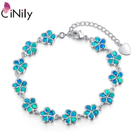 CiNily-pulsera de cadena ancha con piedra de ópalo de fuego blanco y azul, joyería Bohemia con flor de cerezo color violeta plateado ► Foto 1/6