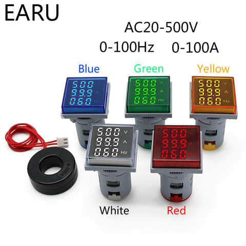 Voltímetro Digital LED cuadrado, amperímetro, medidor de Hertz, luces de señal de AC20-500V, medidor combinado de frecuencia de corriente de voltaje, medidor de indicador ► Foto 1/6