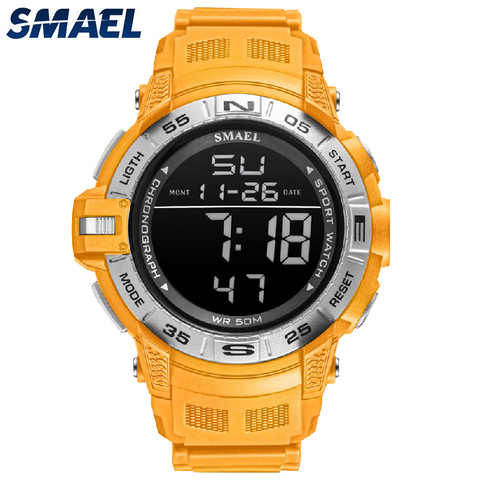 SMAEL-reloj deportivo Digital para hombre, pulsera militar con alarma, resistente al agua hasta 50M, con fecha automática, color naranja, 1511 ► Foto 1/6