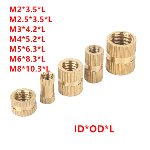 Tuercas de inserción de latón para moldeado por inyección de cobre, rosca moleteada de latón, M1.4 M2, M2.5 M3 M4 M5 M6 M8, 100 Uds./20 piezas Uds. ► Foto 1/4