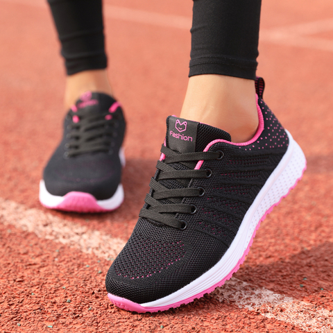 ZHENZU 2022 nueva moda femenina zapatillas deportivas negras para correr para mujeres zapatillas de tenis planas ligeras zapatos de mujer para gimnasio al aire libre ► Foto 1/6