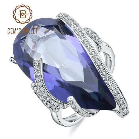 Gema's Ballet 20Ct-Anillo de cuarzo Natural azul místico para mujer, anillos de cóctel Vintage de Plata de Ley 925 para mujer, joyería fina ► Foto 1/6