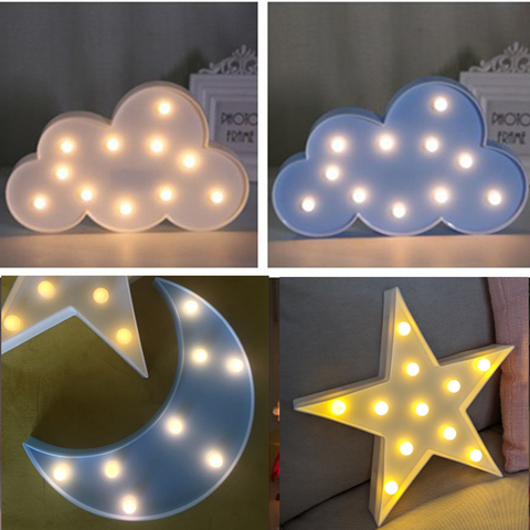 Habitación nórdica para niños, decoración de nube, estrella, Luna, luz LED de noche, dormitorio de niños, conejito, luz nocturna, sin baterías ► Foto 1/6