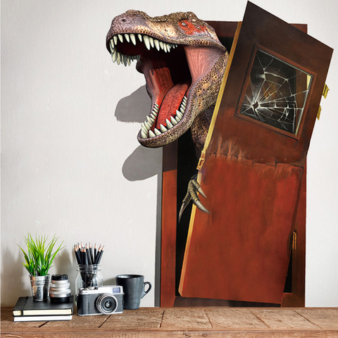 Dinosaurio rompe la puerta creativo 3d pared pegatina sala de estar dormitorio decoración papel pintado calcomanías niños habitaciones pegatinas ► Foto 1/6