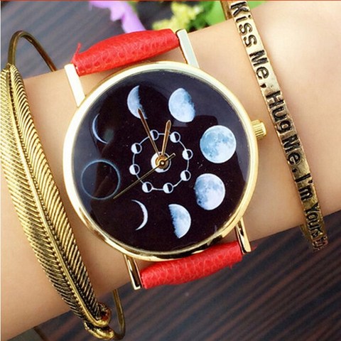 De moda de fase de la luna serie reloj de pulsera de reloj de las mujeres de la personalidad de la moda reloj de mujer reloj de cuarzo Casual reloj de las mujeres ► Foto 1/1