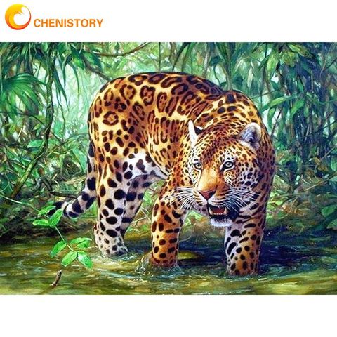 CHENISTORY-pintura por números de leopardo sobre árbol para adultos, Kit de pintura acrílica para dormitorio, regalo Diy ► Foto 1/6