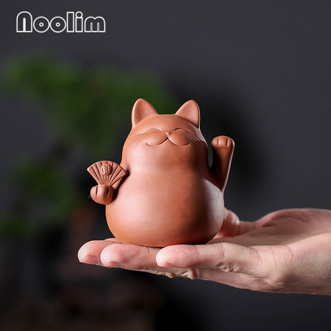 Arcilla púrpura gato de la suerte mascota té hecho a mano, pequeño Animal lindo figuras de cerámica creativa artesanía té decoración de la Mesa de adornos ► Foto 1/6