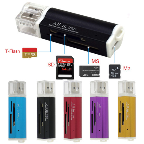 Lector de tarjetas multimemoria, dispositivo para Micro SD SDHC TF M2 MMC MS PRO DUO todo en 1 USB 2,0 ► Foto 1/6