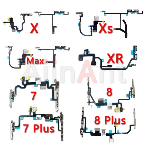 AiinAnt Original Mute & volumen botones de encendido interruptor de tecla Flex Cable para iPhone X Xs Max XR 7 8 Plus Power Flex teléfono reparación piezas ► Foto 1/5