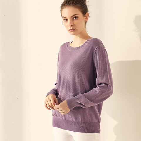 Suéteres de Cachemira de seda Mulberry 85% para mujer, suéter de talla grande de manga larga, top de punto, jerseys cálidos de invierno, hilo de 48S, 15% ► Foto 1/6