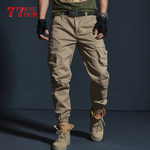 Pantalones tácticos militares para hombre, pantalones para correr con diseño de camuflaje, Cargo, informales, 100%, algodón, multibolsillo, a la moda, talla grande ► Foto 1/6