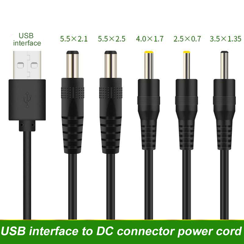USB macho a 3,5 × 1,35 、 4,0 × 1,7 、 5,5 × 2,1 、 5,5 × 2,5mm DC conector de barril de Cable de alimentación de enchufe de CA de transferencia del cargador del conector de interfaz convertidor ► Foto 1/5