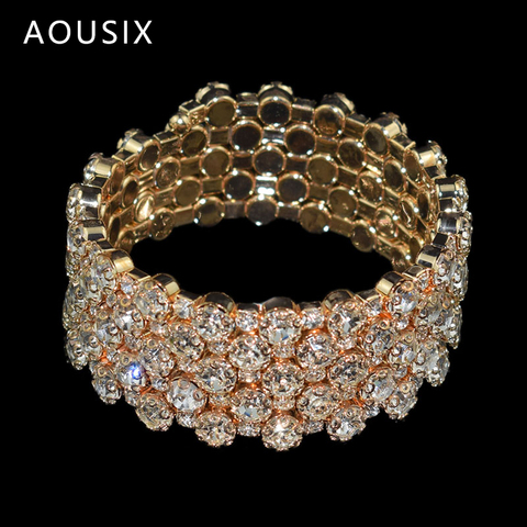 Pulsera ajustable de cristal para mujer, varias filas, Color dorado y plateado, brazaletes de boda, regalo de joyería ► Foto 1/6