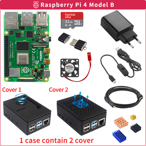 Placa Raspberry Pi 4 Modelo B, 2GB/4GB, adaptador de corriente, caja, tarjeta SD de 32/64GB, Cable HDMI y disipador térmico para Raspberry Pi 4 ► Foto 1/6