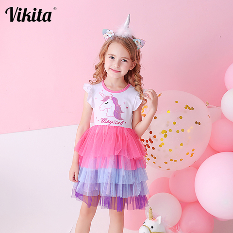 Vestidos de encaje sin mangas para niñas, vestido de fiesta con bordado de unicornio, tutú de cumpleaños, ropa de niños informal de verano ► Foto 1/6