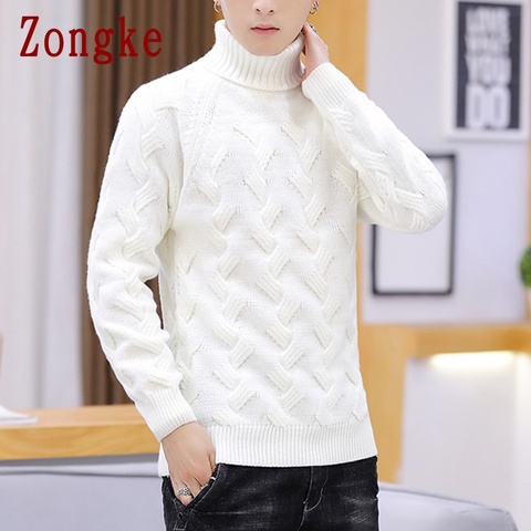 Zongke 2022 Otoño Invierno Casual blanco cuello de tortuga hombres ropa de invierno suéter hombres abrigos sólido Pullover Mens cuello de tortuga M-3XL ► Foto 1/6