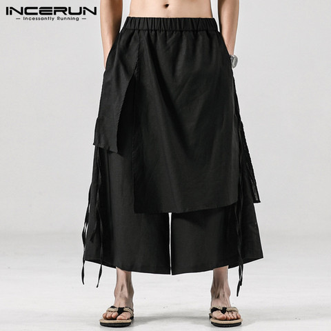 INCERUN-pantalones para correr informales para hombre, falda Irregular suelta, con cintura elástica, ropa de calle, pantalones de pierna ancha, Harajuku ► Foto 1/6