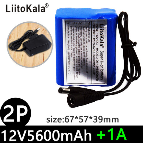 LiitoKala 12V 12v 2200mah 3000mah 3500mah 5600mah batería recargable batería de iones de litio capacidad DC 12,6 V CCTV Cam Monitor ► Foto 1/6