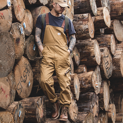 Maden-monos vaqueros Vintage para hombre, mono de trabajo Cargo, pantalones holgados con pechera de punto de contraste, pantalones vaqueros de punto ► Foto 1/6