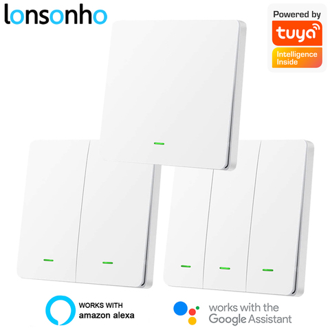 Interruptor inteligente Lonsonho, interruptor WiFi pulsador de luz de pared, interruptores EU 220V con/sin neutro Tuya inalámbrico Compatible con Alexa Google Home ► Foto 1/6