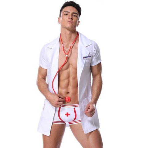 2 piezas blanco lencería Sexy ropa interior Sexy para hombre erótica caliente Doctor vestuario Cosplay uniforme traje fiesta juego de Carnaval adulto hombre ropa ► Foto 1/6