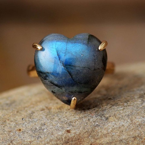 Anillo ajustable de lujo para fiesta, gemas de corazón, piedra, labradorita clásica, sortija ajustable para cóctel, aniversario, joyería de boda ► Foto 1/6